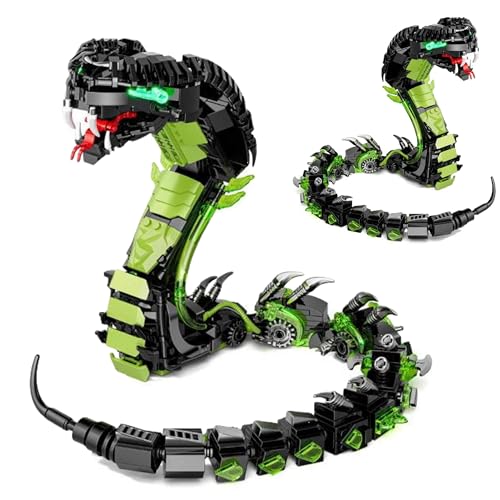 Unativer Mechanisches Kobra Bausteine Bausatz, 689 Teile Leuchtendes Schlangen Roboter Modell Spielzeug, DIY Reptilien Baukasten für Kinder & Erwachsene, STEM Geschenk für Jungen ab 6 Jahren von Unativer