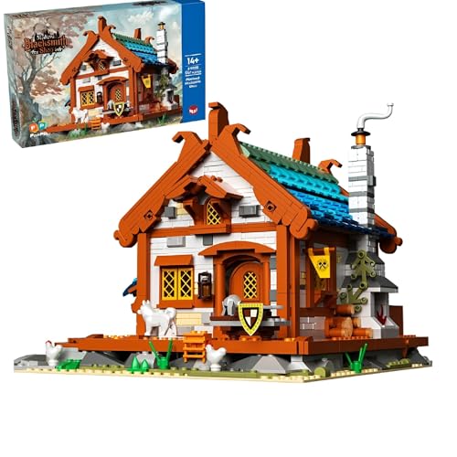Unativer Mittelalterliche Schmiede Bausteine Bausatz, Modular Haus Bausteine, 1707 Stück Mittelalter Straße Model Baukasten Set, Haus, Büro Dekorationen, Geschenke für Erwachsene Jugendliche (613008) von Unativer