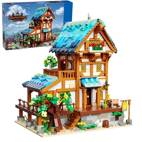 Unativer Mittelalterliche Taverne Bausteine Bausatz, Modular Haus Bausteine, 1682 Stück Mittelalter Straße Model Baukasten Set, Haus, Büro Dekorationen, Geschenke für Erwachsene Jugendliche (613009) von Unativer