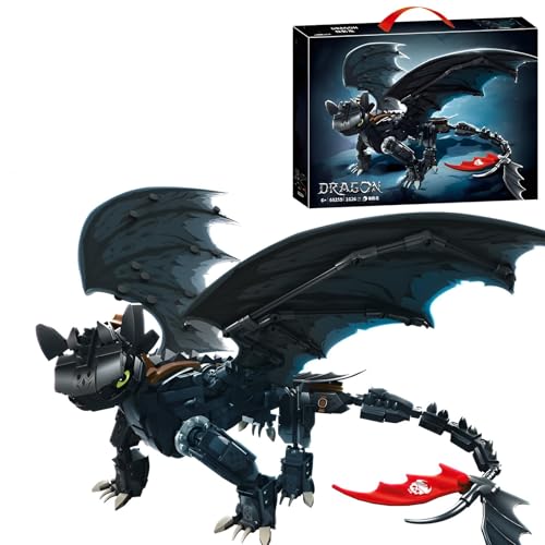 Unativer Night Fury Ohnezahn Drache Baustein Bausatz, 1026 Teile Drachen Bauspielzeug, Film Fiction Modell Spielzeug, MOC Tier Bausteine Kunst Dekoration, Geschenk für Kinder Teenager und Erwachsener Unativer Night Fury Ohnezahn Drache Baustein Bausatz, 1026 Teile Drachen Bauspielzeug, Film Fiction Modell Spielzeug, MOC Tier Bausteine Kunst Dekoration, Geschenk für Kinder Teenager und Erwachsener von Unativer
