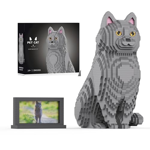 Unativer Russisch Blau Katze Bausteine Set, 2583 Teile Mini-Tierbaustein Modellspielzeug für Katzenliebhaber, niedliches Sammelspielzeug, kreatives Geschenk für Kinder und Erwachsene ab 6 Jahren von Unativer