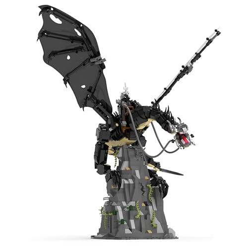 Unativer Schwarze Bestie Bausteine Set, 1361 Teile Dunkle Fantasy Flugkreatur & Reiter Modellbausatz mit Bergbasis, Ausstellbares Konstruktionsspielzeug für Erwachsene & Jugendliche ab 6 Jahren von Unativer