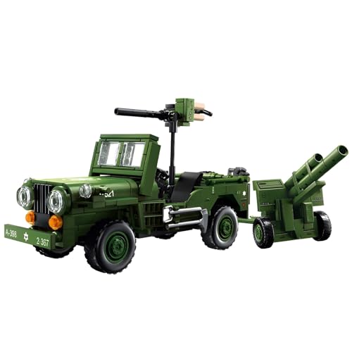 Unativer Technik Militär Panzer Transporter Bausteine Bausatz, 457 Teile Willys Jeep Bausteine Modell, WW2 Militär Panzerträger LKW Konstruktionsspielzeug für Kinder und Erwachsene (66081) von Unativer