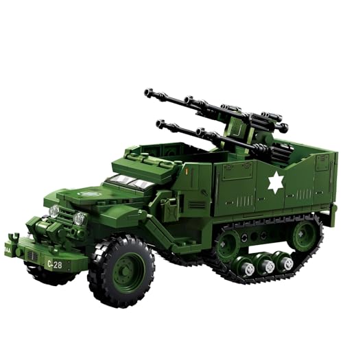 Unativer Technik Militär Panzer Transporter Bausteine Bausatz, 486 Teile M16 Halbketten Fahrzeug Modell, WW2 Militär Panzerträger LKW Konstruktionsspielzeug für Kinder und Erwachsene (66080) von Unativer