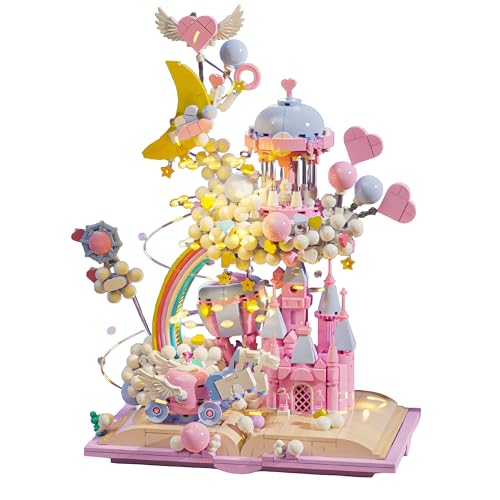 Unativer Traumhafte Fantasie Himmels Schloss Bausteine Bausatz, Kreatives LED Architektur Modell mit Regenbogen Mond & Wolken Design zur Wohnkultur, STEM Geschenk für Mädchen und Kinder ab 6 Jahren von Unativer