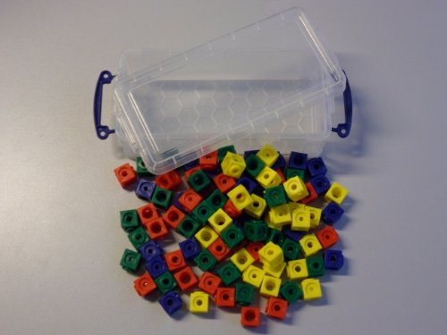 100 Steckwürfel 4-farbig (rot, gelb, grün, blau) in der praktischen Box, 1,7cm, allseitig steckbar von Unbekannt