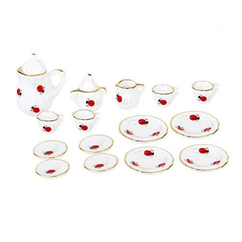 15 Stück 1/12 Puppenhaus Miniatur Restaurants Ware Porzellan Tee Satz Gericht Tasse Teller Marienkäfer Drucken von Unbekannt
