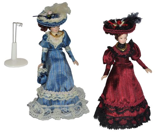 alles-meine.de GmbH 2 TLG. Set Frau/Mutter - Puppe für Puppenstube Maßstab 1:12 - Porzellan Barock Kleid blau UND rot - Puppen mit echten Haaren - Biegepuppen Familie Biegepupp.. von alles-meine.de GmbH