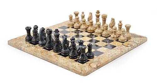 38,1 cm Marmor Chess Set Fossilstone & schwarzer marmor von British Fossils