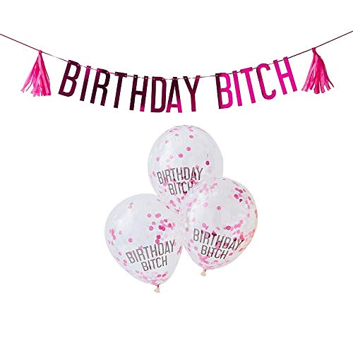 6 Teile Deko-Girlanden-Set Happy Birthday Bitch - Party-Deko pink Erwachsene-r Frau-en Jungendlich-e Teenie Mädchen / Geburtstags-Feier / Dekoration / Luft-Ballon-s & Girlande von Unbekannt