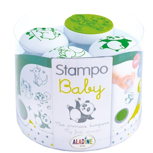 ALADINE 03817 - Stampo Baby Tiere, 5 Stempel, 1 Maxi Stempelkissen, grün von Aladine