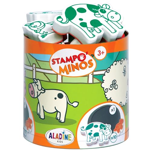 Aladine 3085102 Stempelset Minos Bauernhof, inkl. 10 Stempel und 1 Stempelkissen, kreativer Stempelspaß für Kinder ab 3 Jahren, L von Aladine