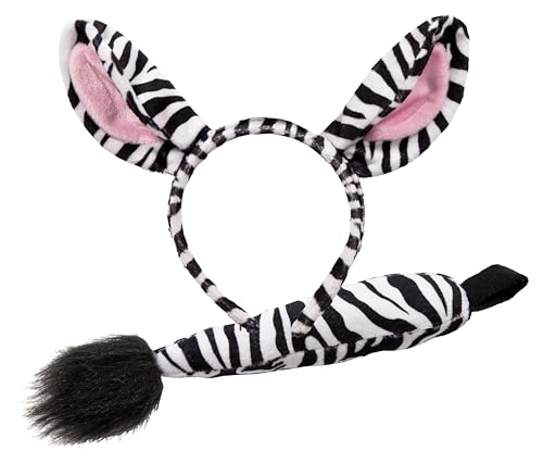 Zebra-Haarreif und Schweif, Kostüm Set für Halloween One Size Zebra von Wicked Costumes