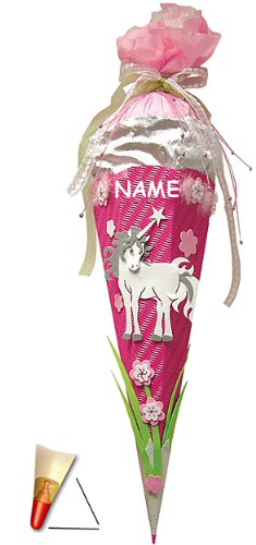 BASTELSET Schultüte - Einhorn 85 cm - incl. Namen - mit Holzspitze - Zuckertüte Roth - ALLE Größen - 6 eckig Mädchen Pferde Blumen Einhörner von Unbekannt