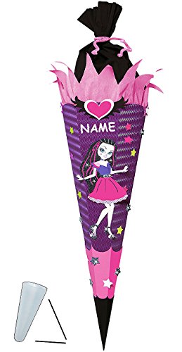 alles-meine.de GmbH BASTELSET Schultüte - Vampir Girl - 85 cm - incl. Namen - mit/ohne Kunststoff Spitze - Zuckertüte zum selber Basteln - 6 eckig Mädchen Dracula Gothik Pu.. von alles-meine.de GmbH