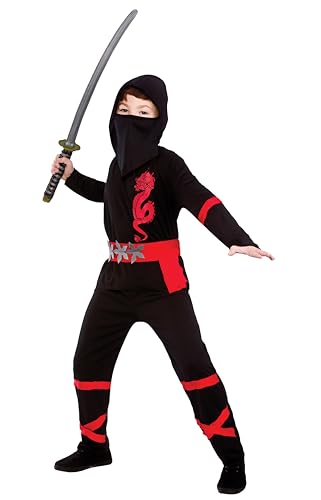 Boys Power Ninja Black Red Fancy Dress Up Party Costume Halloween Child Outfit von Wicked Costumes