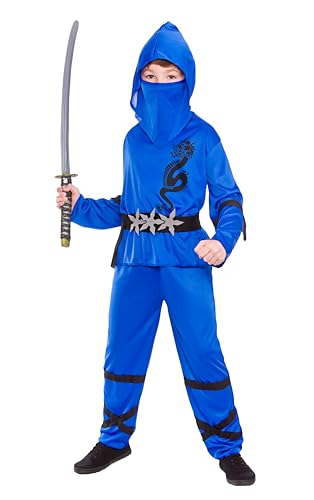 Boys Power Ninja Blue Black Fancy Dress Up Party Costume Halloween Child Outfit von Wicked Costumes