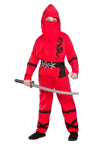 Boys Power Ninja Red Black Fancy Dress Up Party Costume Halloween Child Outfit von Wicked Costumes