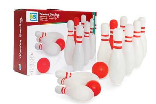 BS Toys Holz-Bowling - Kegelspiel für Kinder & Erwachsene - Für Indoor & Outdoor - Ab 4 Jahren - Gesellschaftsspiele - ideal für Kindergeburtstag - Hochwertiges Holz - Rot/Weißes Set BS Toys Holz-Bowling - Kegelspiel für Kinder & Erwachsene - Für Indoor & Outdoor - Ab 4 Jahren - Gesellschaftsspiele - ideal für Kindergeburtstag - Hochwertiges Holz - Rot/Weißes Set von BS Toys