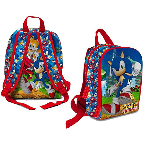 CARTOON Sonic Kindergarten-Rucksack, Tasche, Schule, Freizeit, Spaziergang, Meer, 32 x 25 x 10 cm, mehrfarbig (Sonic) von CARTOON