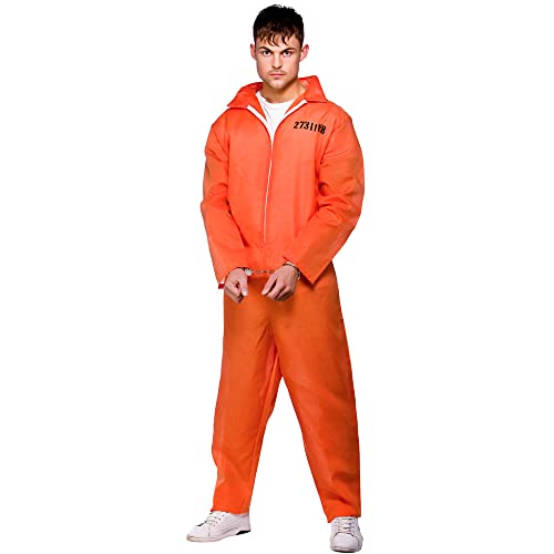 Convict Prisoner Overalls Blaumann Orange Herrenchronograph Kostüm Große von Wicked Costumes