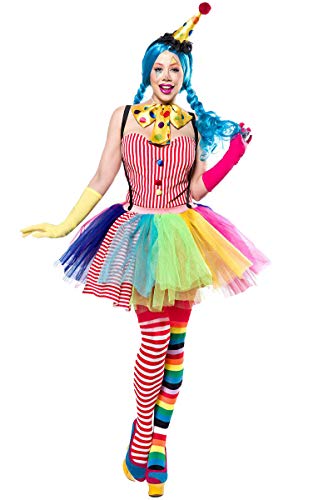 Damen Clown Outfit Kostüm Verkleidung mit Body, Hut, Haarreif, Tutu, Fliege, Strümpfe und Handschuhe in bunt L von Unbekannt