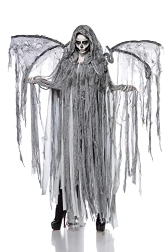 Damen Cosplay Todesengel Fantasy Kostüm Overall Verkleidung aus Fransencape, Flügel lange Fransen in grau Totenkopf Onsesize von Unbekannt