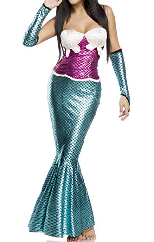 Damen Meerjungfrau Outfit Kostüm aus Pinkem Top mit Fischflosse Metallic Rock und Armstulpen und Muscheloptik M von Unbekannt