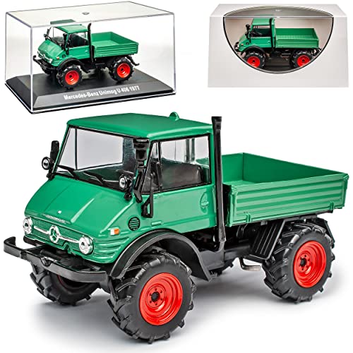 Modellcarsonline Mercedes-Benz Unimog mit Pritsche U406 Grün 1977 LKW Truck 1/43 Modell Auto mit individiuellem Wunschkennzeichen von Modellcarsonline