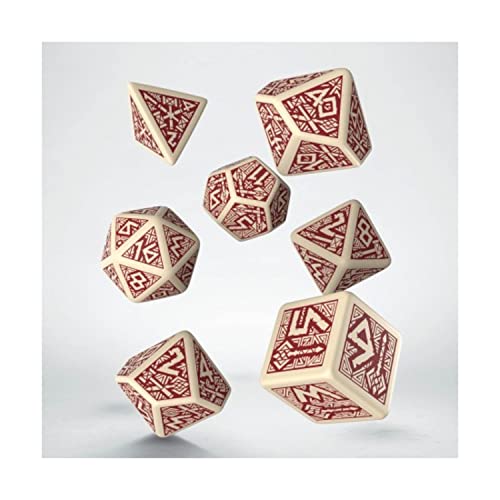 Q WORKSHOP Dwarven beige & Burgundy RPG Ornamented Dice Set 7 Polyhedral Pieces von Q WORKSHOP