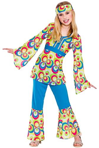 Girls Retro Hippie Girl Fancy Dress Up Party Costume Halloween Child Outfit 70s von Wicked Costumes