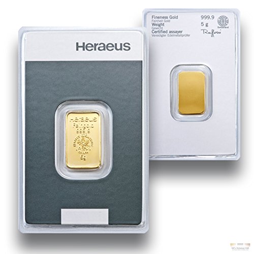 Goldbarren 5g - 5 Gramm Gold - Heraeus - Feingold 999.9 - Prägefrisch - LBMA zertifiziert von Unbekannt