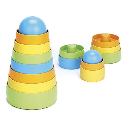 Green Toys 8668079 Stapelspiel, Stapelturm, Babyspielzeug, Motorikspielzeug, nachhaltiges Lernspielzeug für Babys und Kleinkinder ab 6 Monaten, 8-teilig von Green Toys