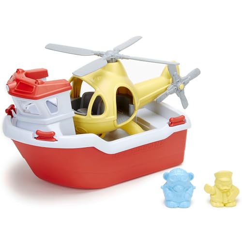 Green Toys 8601155, Rettungsboot und Hubschrauber, 4-teilig, Badewannenspielzeug, nachhaltiges Badespielzeug für Kinder ab 24 Monaten von Green Toys