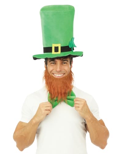 P'TIT CLOWN - 73200 – Hut in Form eines St. Patricks mit Rotbart – perfektes Kostümzubehör für Veranstaltungen zum Thema Irland – Erwachsene, Männer – Polyester – Grün, Rot von P'tit Clown