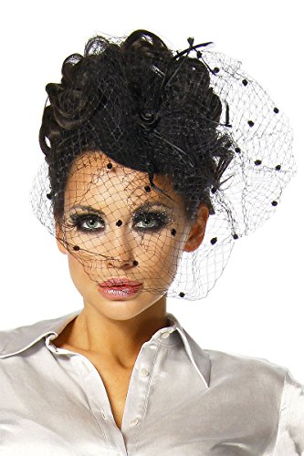 Haarschmuck mit Schleier für Kostüm Karneval Fasching oder Burlesque - an der Innenseite der Kappe mit 2 Haarklammern zu befestigen - Mini-Hut Fascinator A12145, Größe:onesize;Farbe:schwarz von Unbekannt