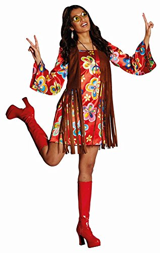 Rubie's 13919-44 Hippie Kostüm Nancy Größe buntes Kleid mit brauner Weste Flower Power Party 70er Jahre (44), Multi-Colored von Rubie's