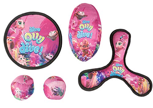 III 10053328 Wurfspielzeug mit 2 Softbällen, Wurfscheibe, Bumerang und Football, für Kinder ab 3 Jahren, Timmy, Tauch Motiv, 5 teilig, pink, bunt von III