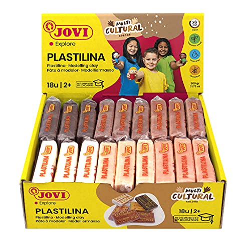 Jovi Plastilin, leicht formbare Modelliermasse für Kinder ab 2 Jahren, 18 Stangen je 50g, Multikulturelle Farben von Jovi