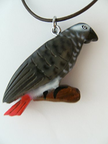 Kette Graupapagei Holzanhänger Lederband, Ketten Modeschmuck Vogel Vögel Tiere Tier Papagei von Unbekannt