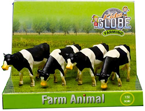 Kids Globe 571967 - Kühe schwarz/weiß 1:50, Bauernhof Tiere 4 Stück von Kids Globe