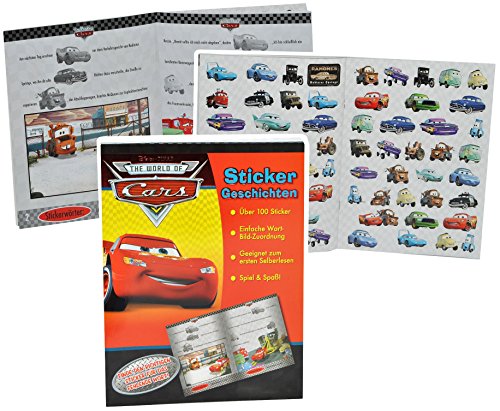 Lese - Lern - Buch mit 100 Sticker + Geschichten - Disney Cars Lightning McQueen - ideal zum Lesen Lernen - Autos Cars Auto - Aufkleber für Jungen Stickern Le.. von alles-meine.de GmbH