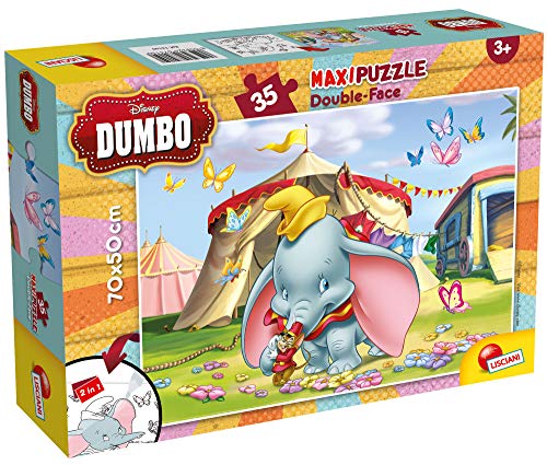 LISCIANI – DISNEY Dumbo Puzzle – Maxi-Puzzle 35 Teile – doppelseitig – Rückseite zum Ausmalen – Lernspiel – ab 3 Jahren – fördert Kreativität und Beobachtungsgabe – hergestellt in Italien von Liscianigiochi