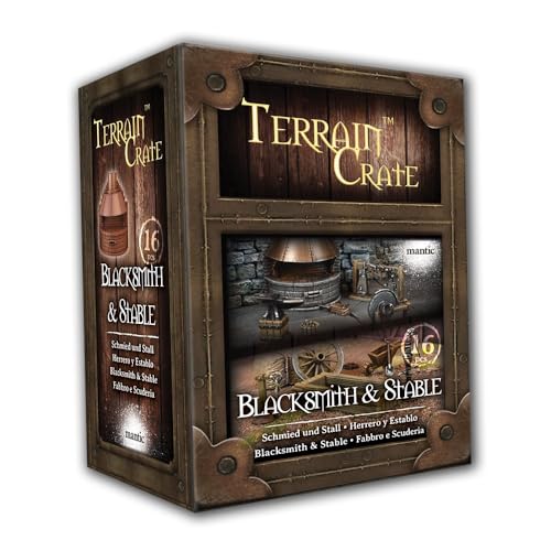 Mantic - 16 Kunststoff-Fantasy-Brettspiel-Landschaftsstücke – Schmied & Stall – ab 8 Jahren Mantic - 16 Kunststoff-Fantasy-Brettspiel-Landschaftsstücke – Schmied & Stall – ab 8 Jahren von mantic
