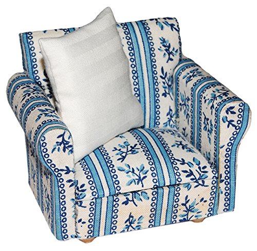 alles-meine.de GmbH Miniatur Sessel mit Kissen - für Puppenstube Maßstab 1:12 - blau & weiß Gemustert - Puppenhaus Puppenhausmöbel Sofasessel Wohnzimmer Klein - für Wohnzimmerlan.. von alles-meine.de GmbH