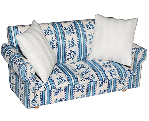 alles-meine.de GmbH Miniatur Sofa/Couch mit 2 Kissen - für Puppenstube Maßstab 1:12 - blau & weiß Gemustert - Puppenhaus/Puppenhausmöbel Sessel Wohnzimmer Klein - für Wohnzim.. von alles-meine.de GmbH