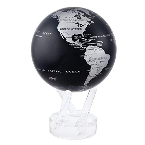 MOVA Globus, Schwarz und Silber 4.5" mit Sockel, solarbetriebener drehbarer Globus, einzigartiges Geschenk und Heim- oder Schreibtischdekoration für Männer, Frauen, Kinder von MOVA