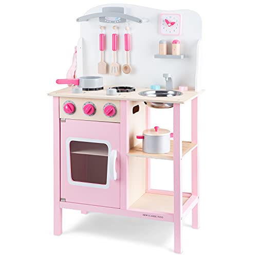 New Classic Toys - 11054 - Kinderrollenspiele - Hölzern Kinderküche Bon Appétit - Rose - Einschließlich Zubehör von New Classic Toys