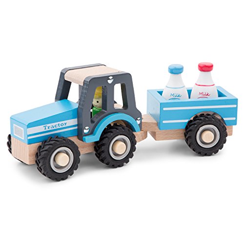 New Classic Toys - 11942 - Spielfahrzeuge - Traktor mit Anhänger und Milchkannen, Blau von New Classic Toys