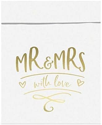 Papier-Tüten / Party-Tüten / Candy-Bar-Tüten MR & MRS with love weiß & gold Zubehör Hochzeit Candy-Bar / Hochzeit-s-Deko-ration / Verpackung-en Gastgeschenk-e / Party-Tüten / Papier-Tüten (36 Beutel) von My Weddingshop